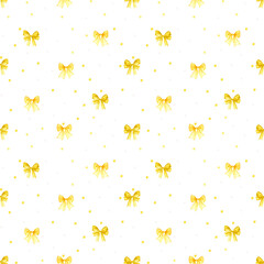 Hand drawn watercolor yellow bows seamless pattern isolated on white background. Can be used for textile, fabric and other printed products.