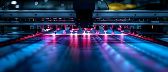 Large printer creating colorful posters on paper in print shop. Concept Large Format Printing, Colorful Posters, Print Shop, Paper Printing, Printing Technology