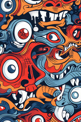 Collection of vivid masks with exaggerated eye designs displayed together