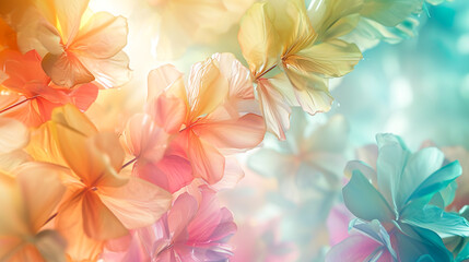 Fototapeta na wymiar パステルカラーの暖かな春の光を浴びる美しい花の背景
