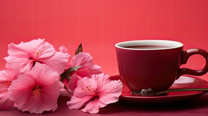 Obraz na płótnie Canvas porcelain hibiscus tea pink background