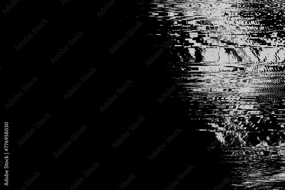 Aufkleber black white glitch background texture. abstract grunge noise border overlay effect. video damage err