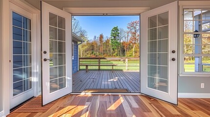 The Elegance of Double Glass Doors Ushers You to a Back Deck Designed for Perfect Moments