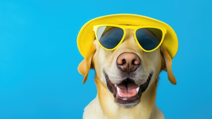retriever dog funny yellow - obrazy, fototapety, plakaty