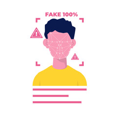 Deepfake, Deep face technology concept. Flat Vector illustration for banner, website, landing page, flyer.