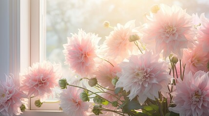 bouquet light pink flowers sun