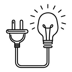 Continuous one line drawing Electric plug and Electricity light sign icon outline doodle vector illustration on white background