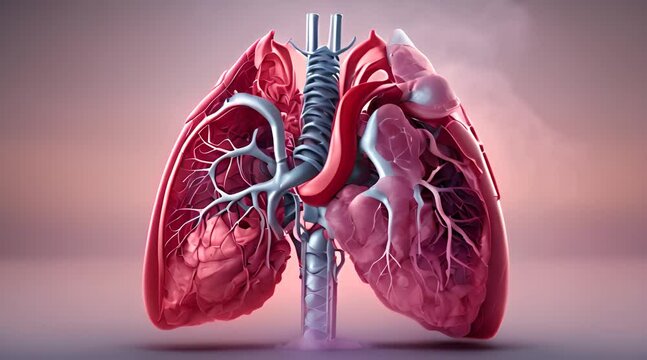3D mockup of lung function within human body, Close-up view of both lungs working together