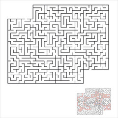 Labyrinth or maze with entry and exit. Puzzle or logical game in rectangle shape. Vector and illustration template.