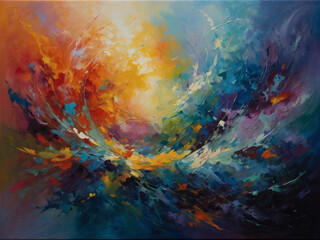 Impressionistic oil painting, a dreamscape of colors and shapes, on a canvas alive with emotion and movement.