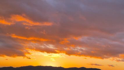 Fiery, orange and red colors sunset sky, Kyoto City, Japan, Dec 2023