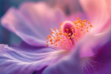 A mesmerizing close-up of a purple anemone flower, showcasing its delicate stamens and vibrant hues
