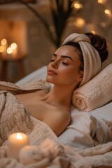 Obraz na płótnie Canvas Beautiful woman enjoying and relaxing a spa day. The concept of wellness and self
