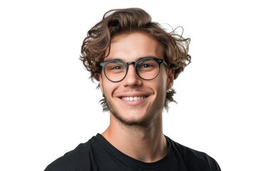 Fototapeta premium Young man with glasses smiling isolated on white background