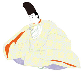 日本の貴族の古典衣裳.直衣姿の男性。平安時代イメージイラスト