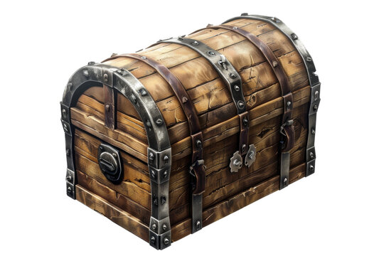 Old wooden Treasure Chest with golden and coin inside isolated on background, old wooden box for fantasy adventure.