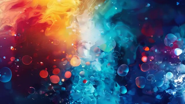 Abstract watercolor background with blue, red, orange and yellow spots