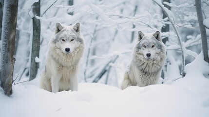 Obraz premium Wild and majestic wolves in winter woods