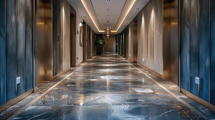 Hotel carpet wall modern style metal marble. Generative AI.