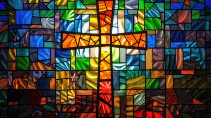 christian cross as a stained glas window
 - obrazy, fototapety, plakaty