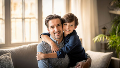 Obraz premium Moment of son embracing his father on father’s day