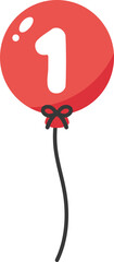 Numbered balloons illustration, Red number one. Baby and kids party decoration.	