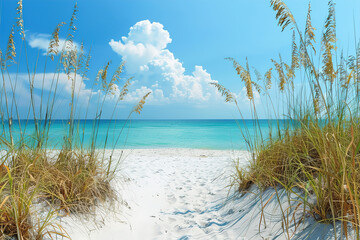 Seaside path through dunes with tall grass