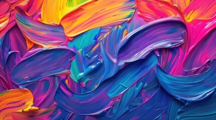 Rainbow hues depicted through vibrant oil paint brushstrokes on canvas, creating an abstract and colorful background.
