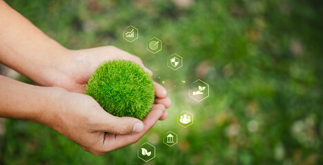 ESG Green Globe Ball on Environment, Society and Governance A joint agreement to care for...