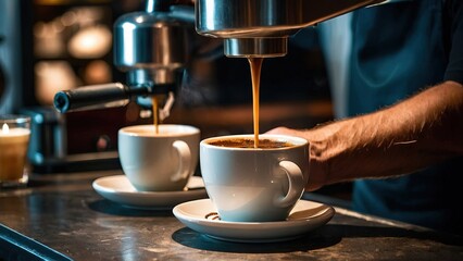 Barista Mixes Coffee in an Aesthetic and Charming Cafe Background