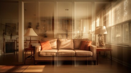 reflection blurred home interior window
