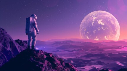 The sense of wonder and exploration with an illustration of astronauts discovering new worlds and encountering alien life forms - obrazy, fototapety, plakaty