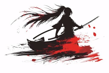 a silhouette of a woman with a sword