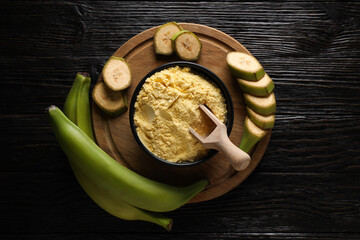 Banana flour, concept of cooking food, tasty banana flour