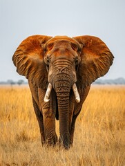 Close up of an African elephant, with a savannah backdrop, increasing the grandeur and charm of the species - obrazy, fototapety, plakaty