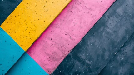 Abstract background with a diagonal division of teal, yellow, pink, and dark grey sections, each textured with water droplets.