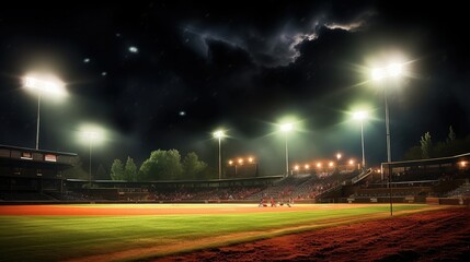 night baseball stadium lights - obrazy, fototapety, plakaty