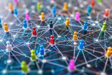 Colorful pins on a map depicting worldwide connectivity and internet network