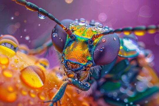 a close up of a colorful bug