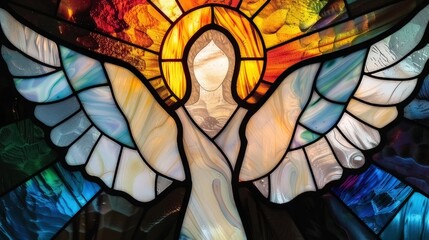 angel as a stained glas window 
