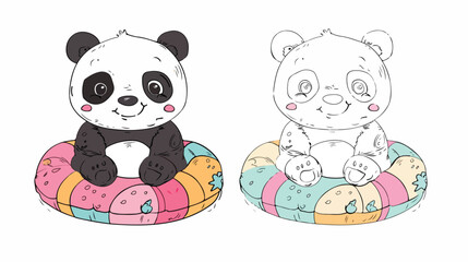 Coloring book for children Cute panda and inflatable