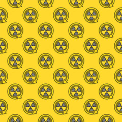 Radiation sign inside Arrow vector Danger Zone colored seamless pattern