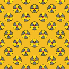 Radiation symbol with Heart vector Radioactive colored seamless pattern