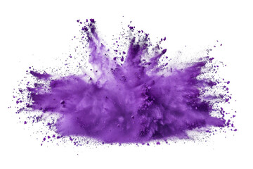 Purple color powder explosion splash with freeze isolated on background, abstract splatter of colored dust powder.