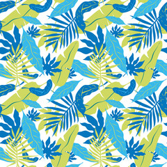 Colorful hand drawn tropical leaves background