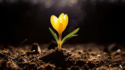Gordijnen ground yellow crocus flower © vectorwin