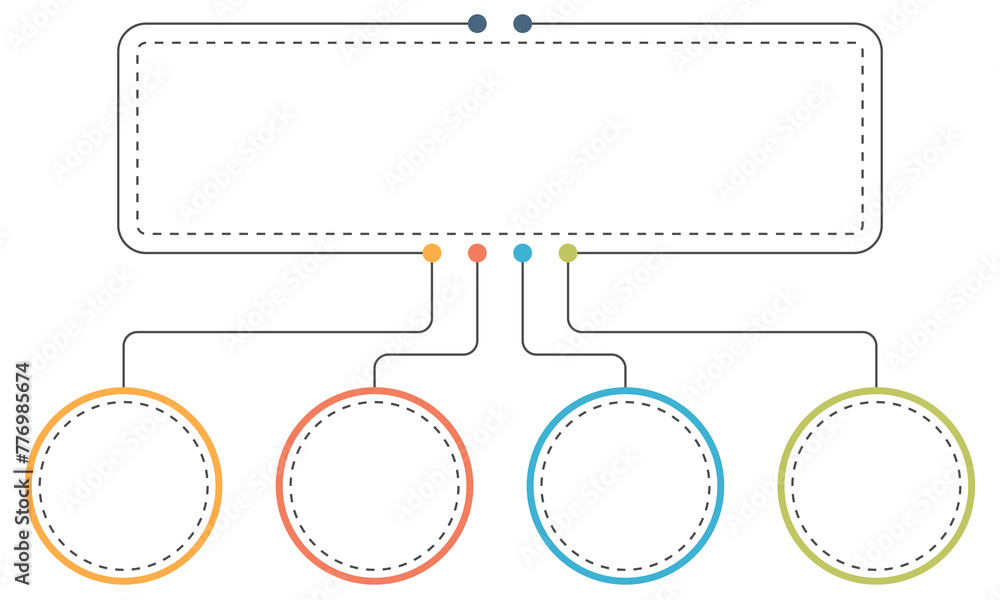 Poster infographic template with main title and 4 steps or options, flowchart
