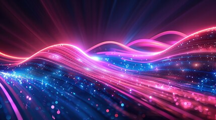 Abstract background with neon blue and pink lines, glowing light effects. Generative AI.