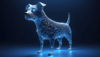 Blue background on futuristic dog Cute funny dog form lines and triangles 7