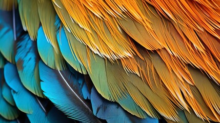 Fototapeta premium A birds feathers and plumage in a close up view with a variety of colors and textures